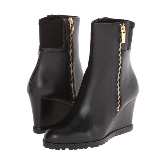 Michael Kors Shoes - MICHAEL KORS Aileen Vachetta Leather Wedge Ankle Boot - Black
